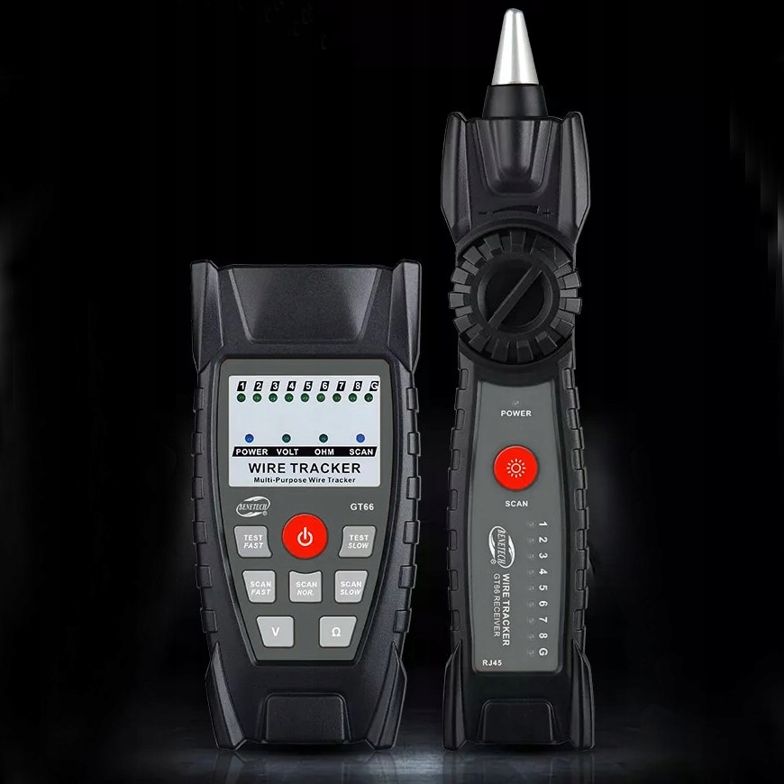 TESTER KABLI SIECIOWYCH Z SONDĄ SZUKACZ PAR PRZEWODÓW SIECI RJ45 RJ11 +ETUI Zasilanie baterie