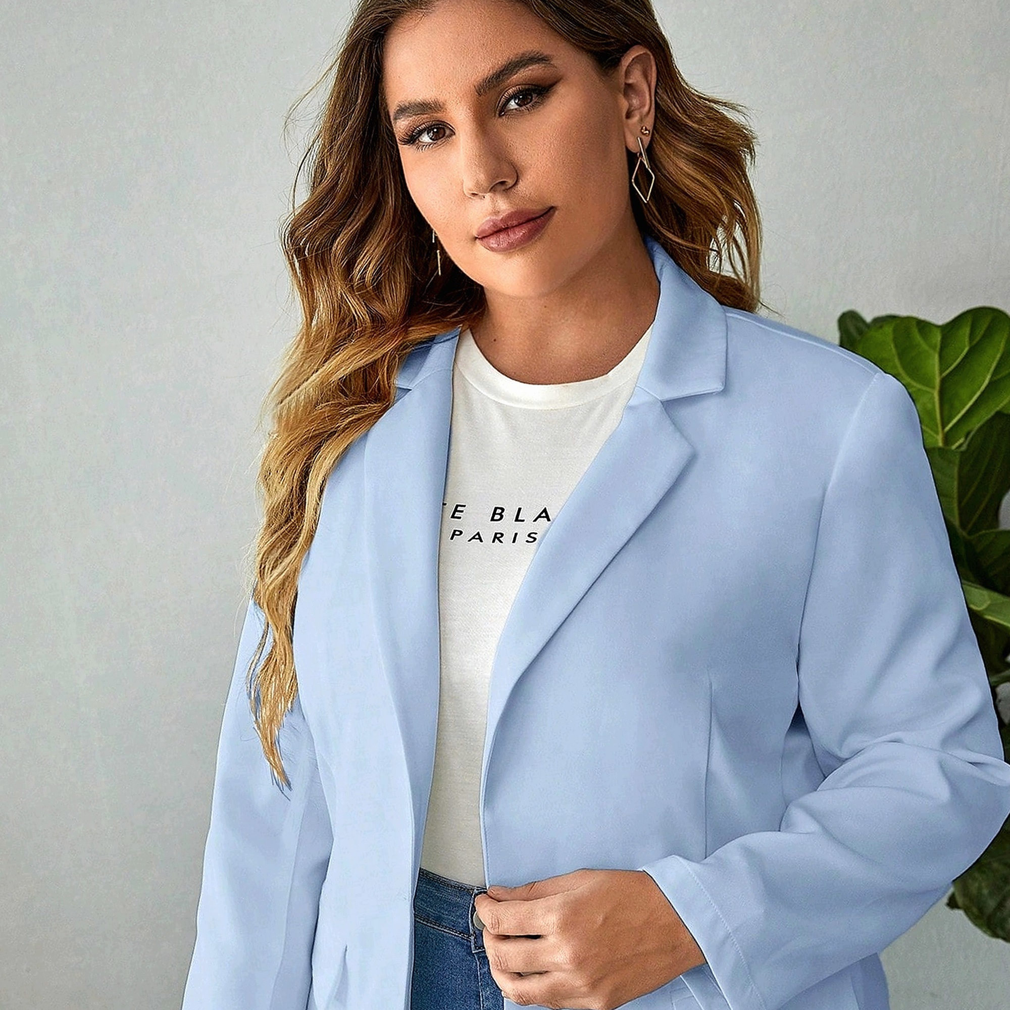 Sako s klopami pro každodenní nošení, modré Plus Size, velikost 4XL