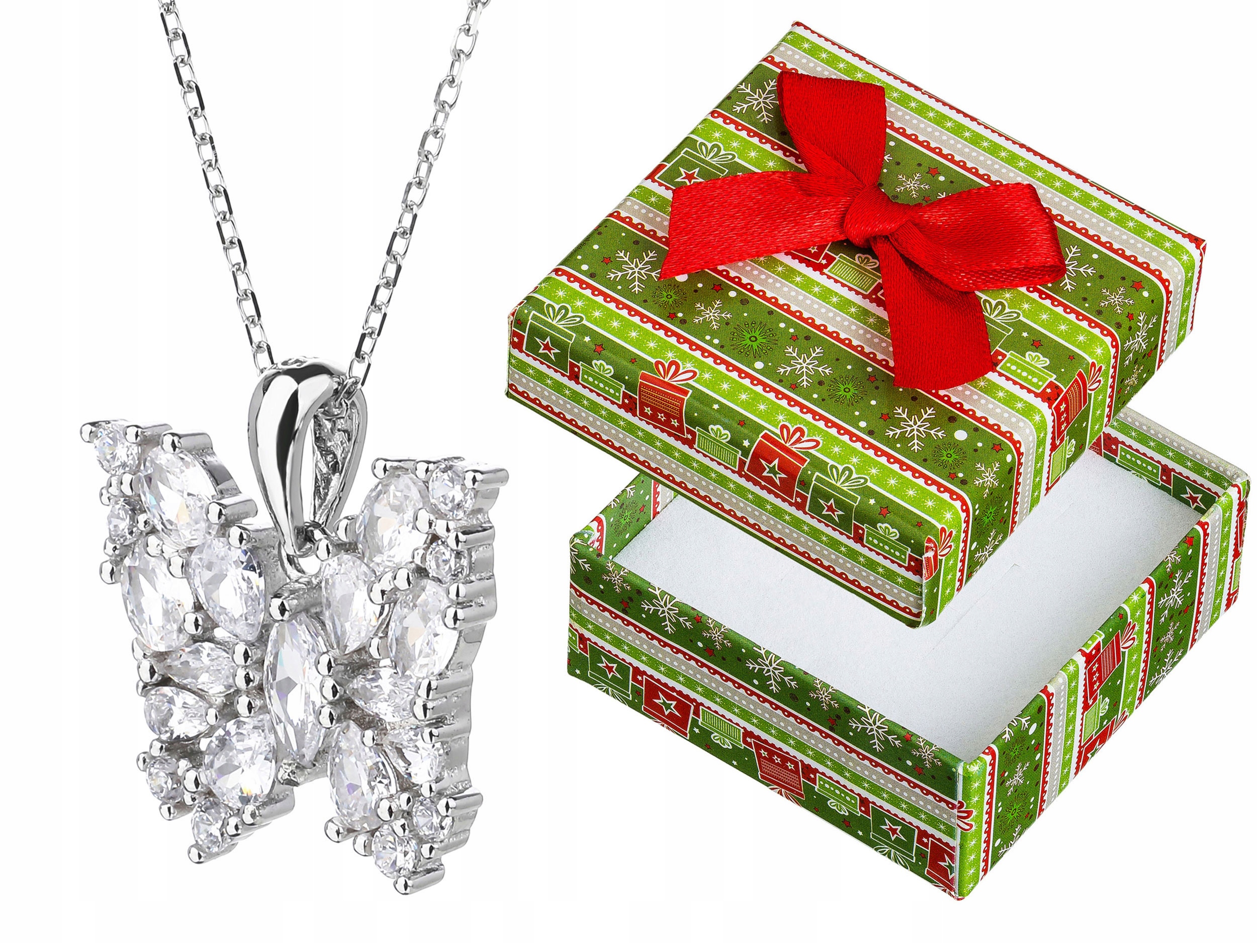 Krátký stříbrný velký dámský náhrdelník Motýl s zirkony Motýlek Choker 38 Cm