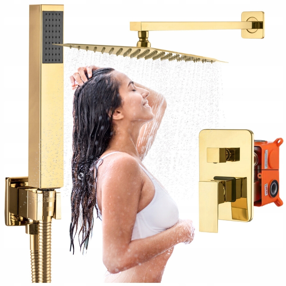 Dažďová Sprchová Batéria Slúchadlá Zlatý Lesk Podomietkový Miešač