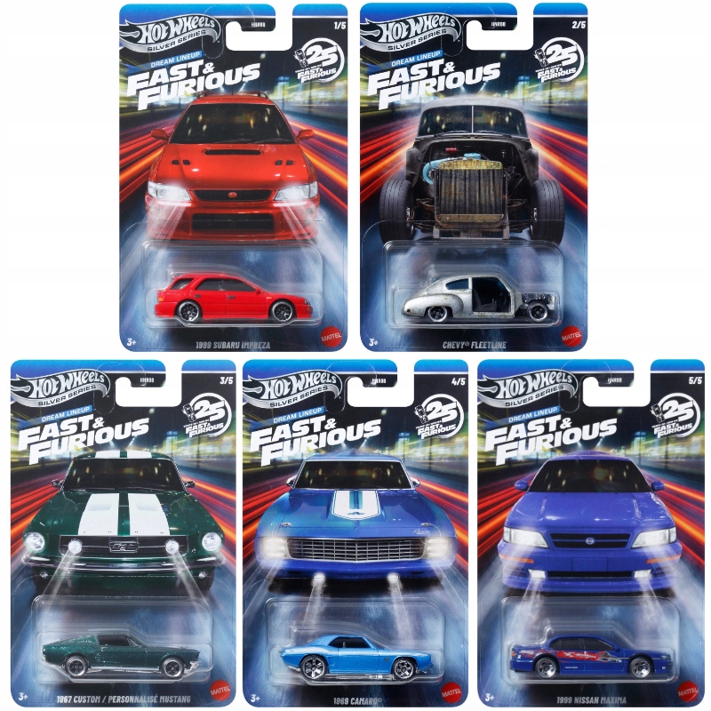 Hot Wheels Silver Series Fast & Furious Dream Lineup Zestaw 5 Aut
