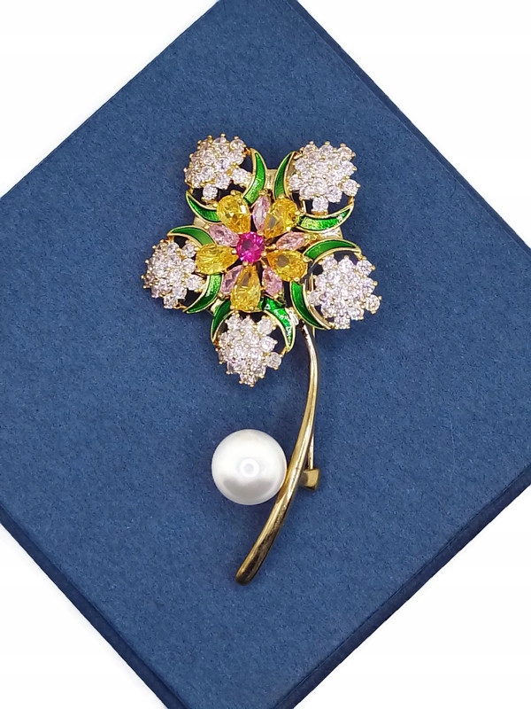 Luxusní Brož Květinová Brož 14K Gp Dárek Krabička