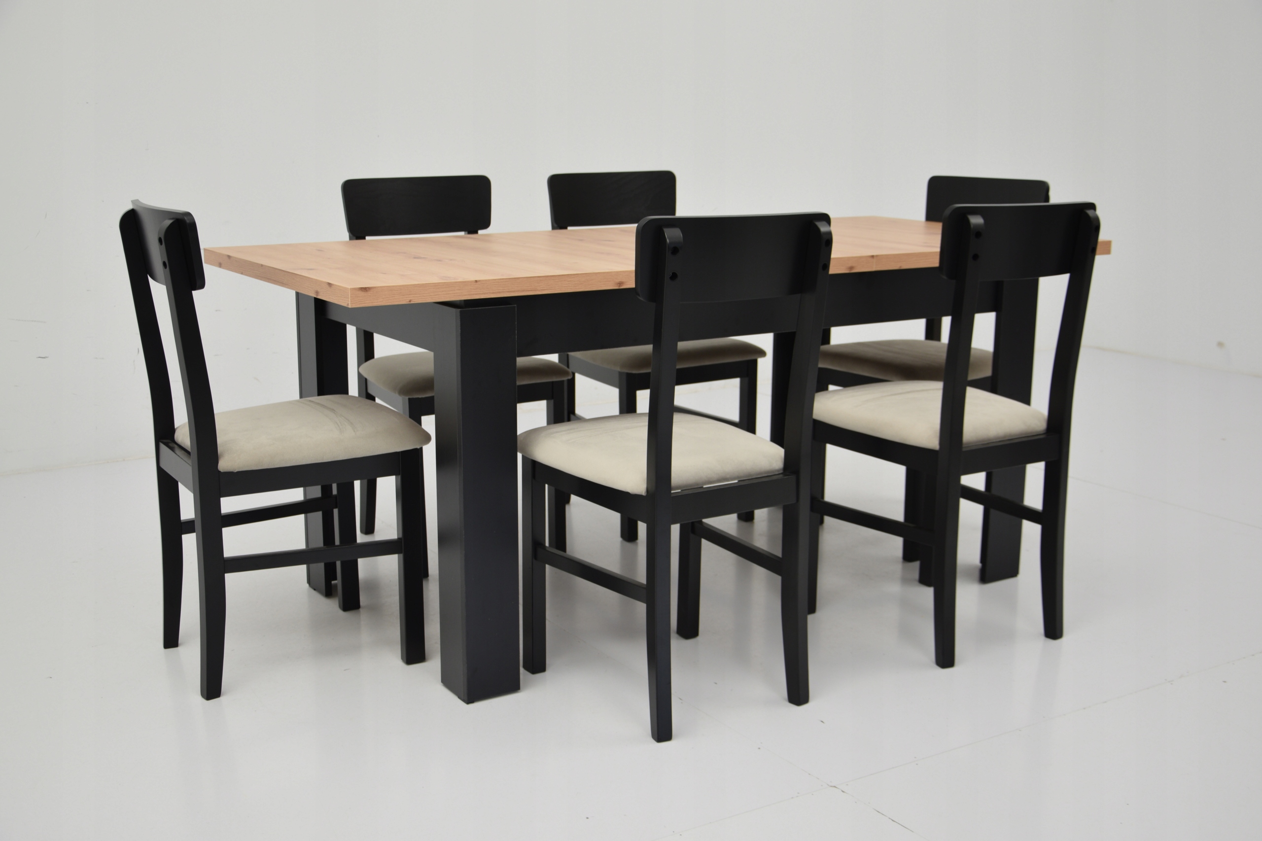 6 krzeseł PRL drewniane oparcie + rozkładany STÓŁ Kod producenta C8+Leo1