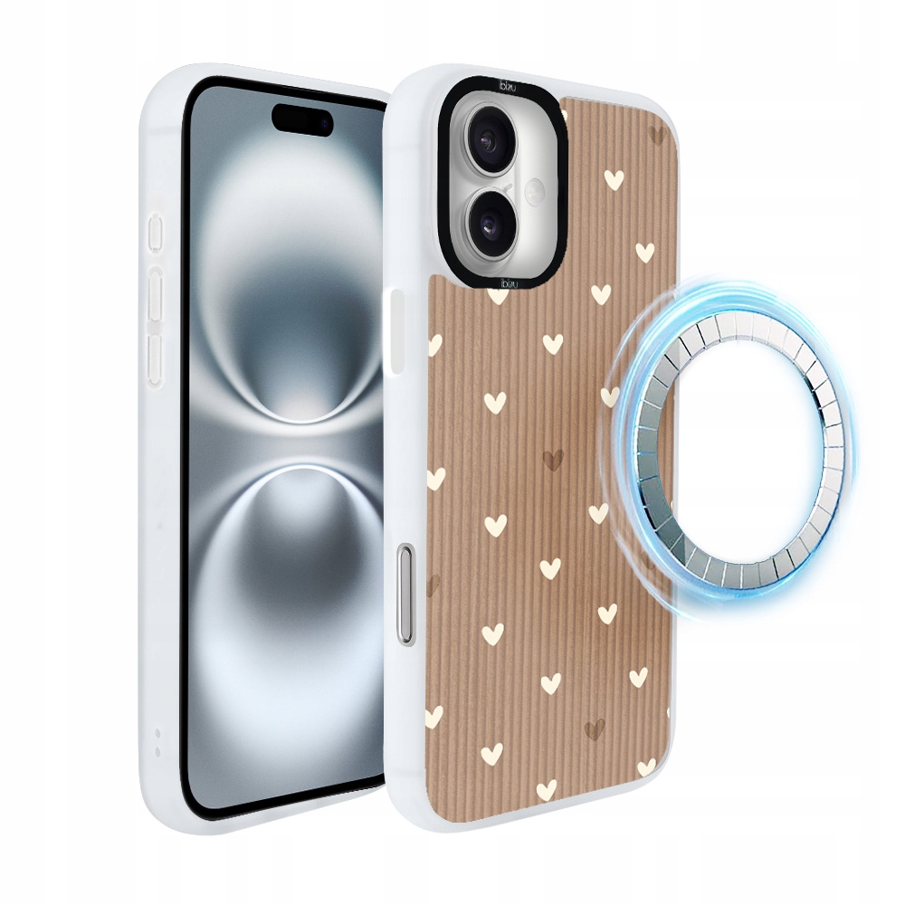 Pouzdro pro iPhone 16 Plus Ibizu DropGuard Matt s MagSafe, pudrová srdíčka