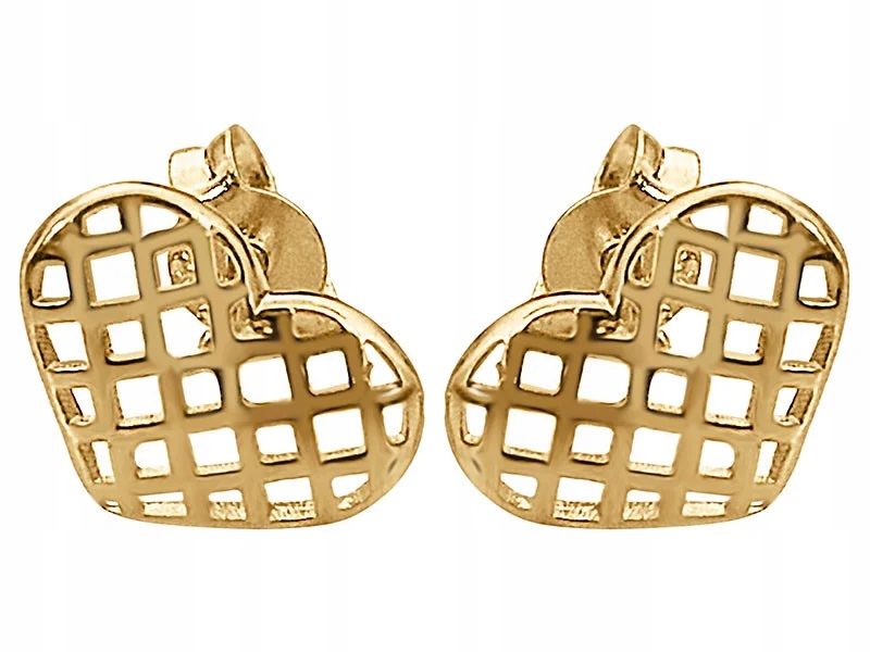 Zlaté náušnice 585, prolamované srdíčka na tyčinku, šroubky 14kt, dárek