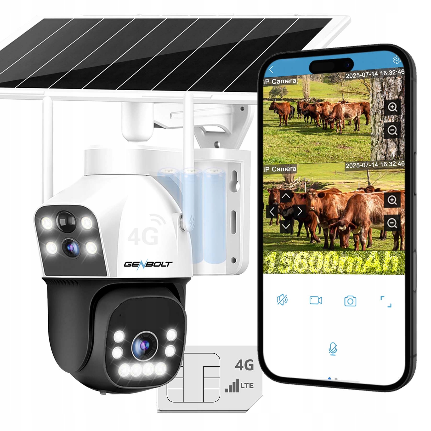 Externá Solárna Ip Kamera 7/24 Pre 4G Lte Sim Kartu Gsm Dual Rotary Smart cctv