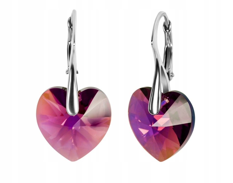 

Kolczyki srebrne 925 fioletowe serce Swarovski