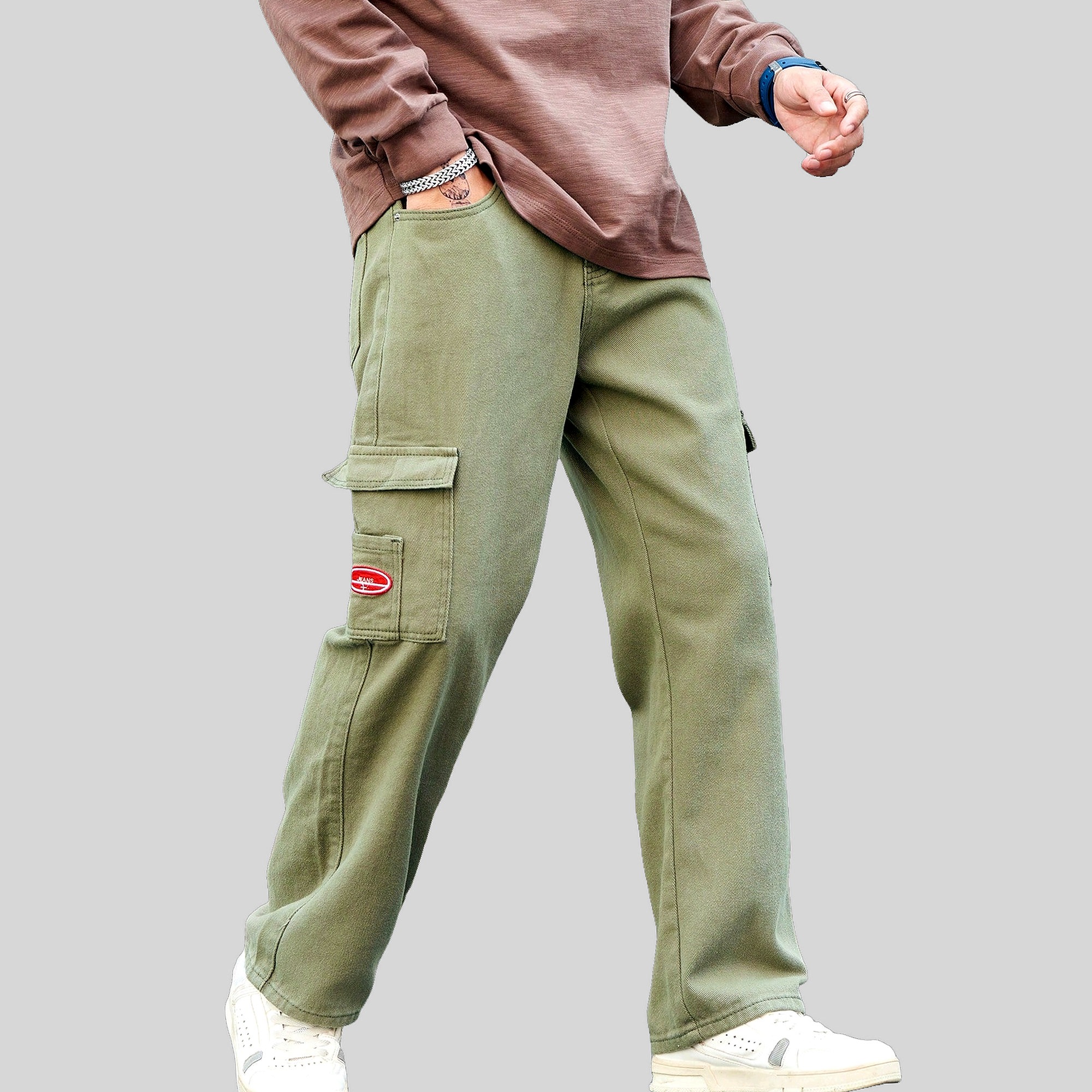 Pánské Džíny Kapsáče Cargo Bavlněné Olivové Casual Shein L