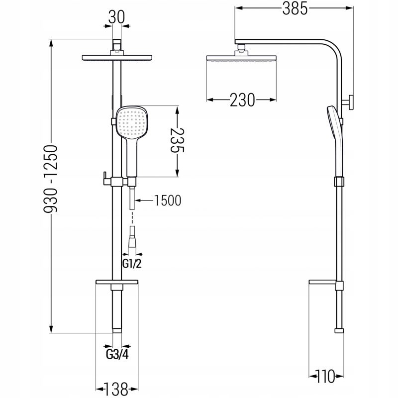 Mexen Q33 sprchový stĺp, čierna 798333395-70