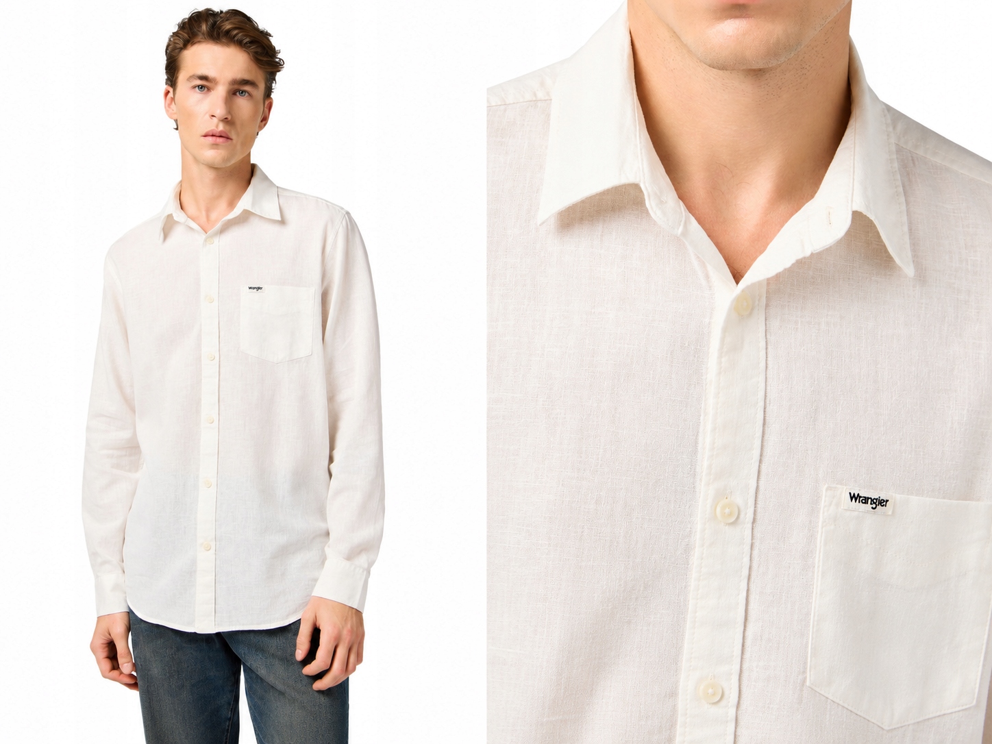 Wrangler pánská bílá lněná košile s dlouhým rukávem 1PKT Shirt XL