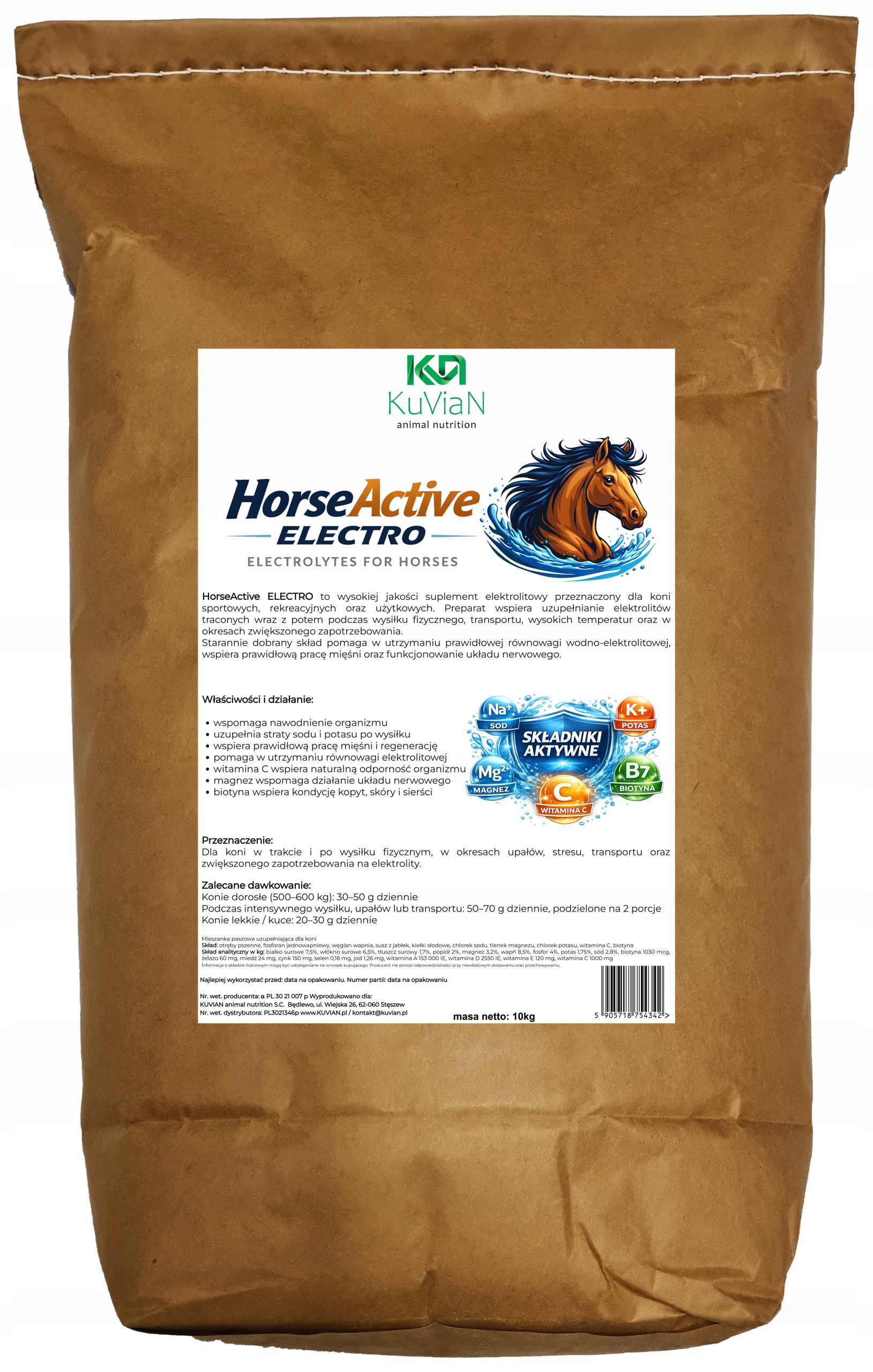 Suplement Elektrolity dla koni kucy Wit C Biotyna Sód Potas Magnez XXL 10kg