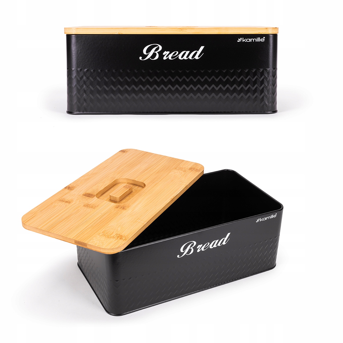 CHLEBAK POJEMNIK na CHLEB ŚWIEŻE PIECZYWO BUŁKI Z DESKĄ DO KROJENIA KAMILLE Materiał stal