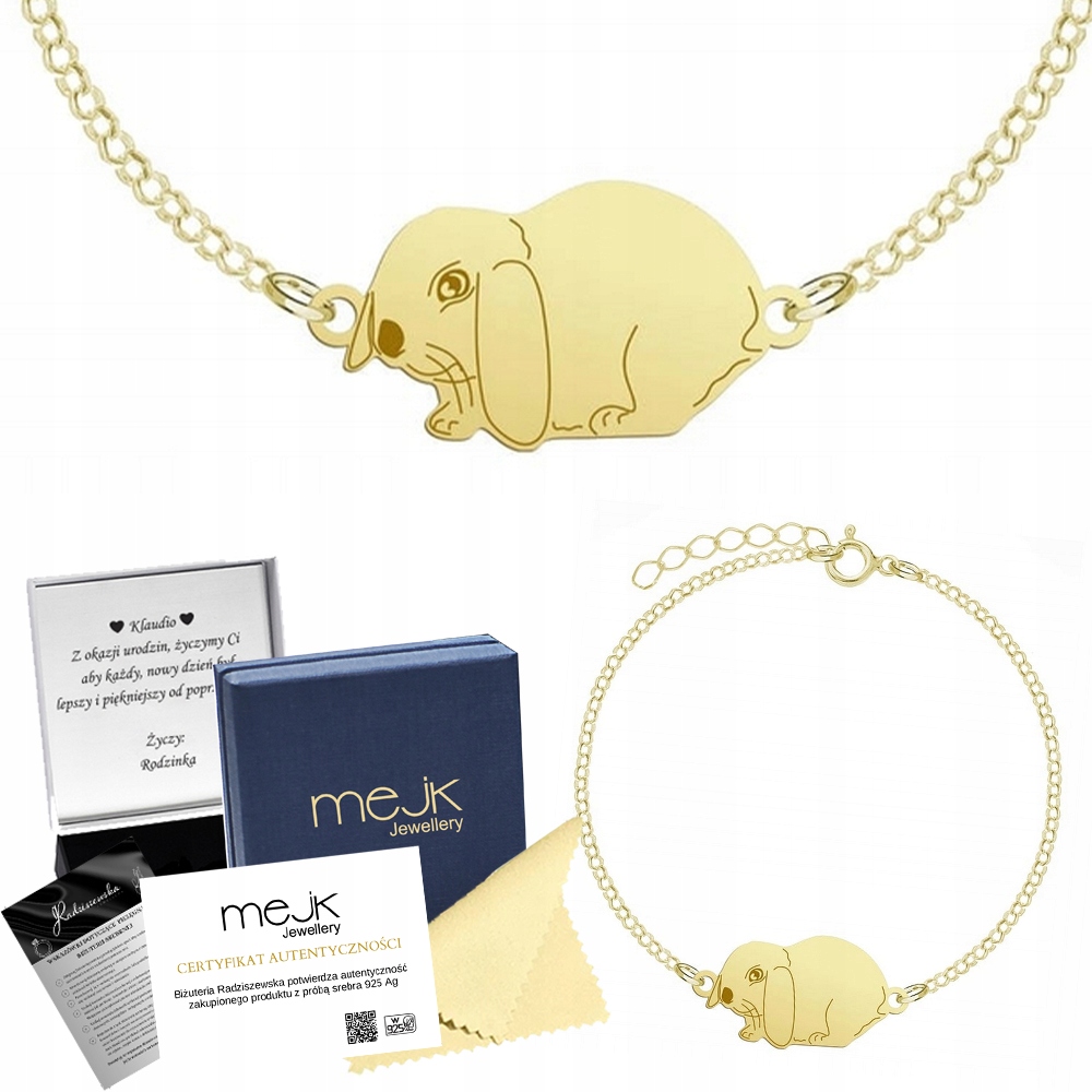 Zlatý náramek s králíkem Angora Kudlanky 925 Dárek Šperky Gravírování