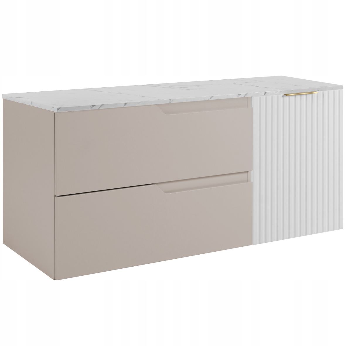 Koupelnová skříňka Pod Umyvadlo 120 kašmír přední strana Mdf ryfle Blat Mramor