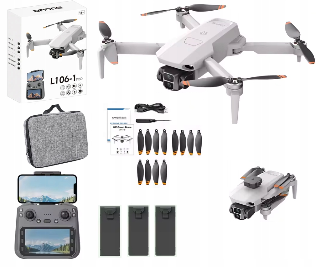 Dron L106-1 Max Kamera Wifi 5G 3000m Gps 3X Bateria Ekran 5,9 Cala Unikanie