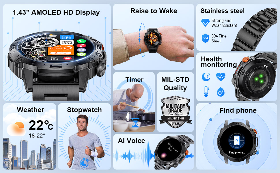 Smartwatch Zegarek SPORTOWY BLUETOOTH ROZMOWY AMOLED 2PASKI LIGE SMARTWATCH Model inny