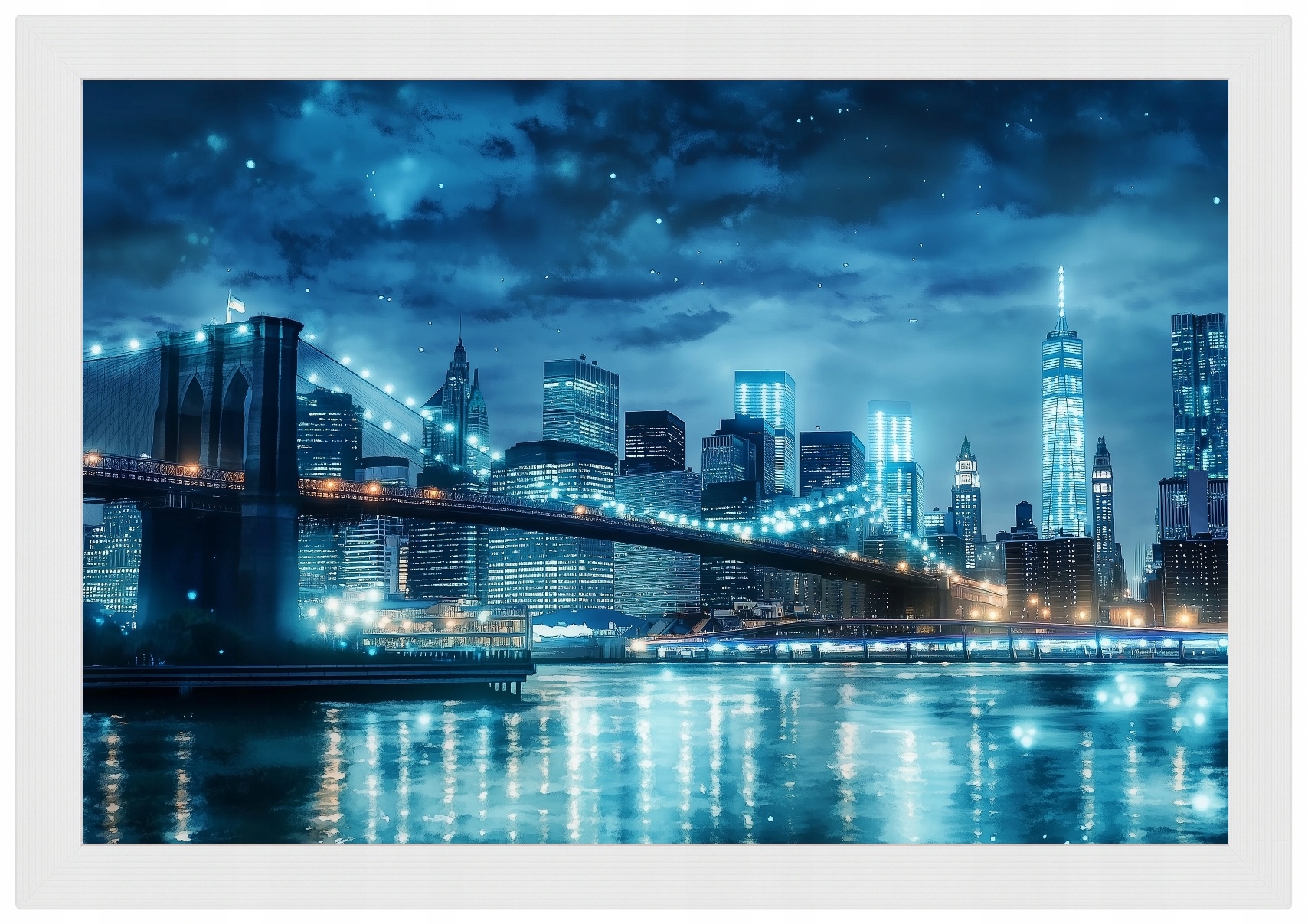 Plakát Rámeček York Brooklynský Most Noční Panorama 60x40