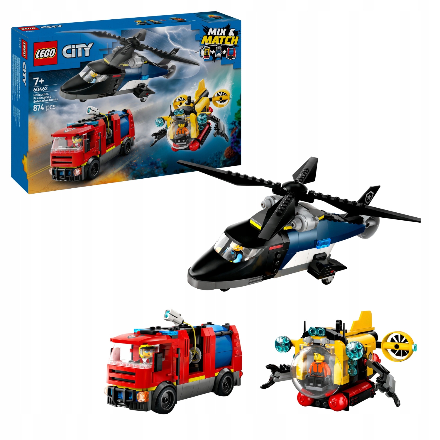Lego City 60462 Remix: Helikoptéra, hasičský vůz a ponorka