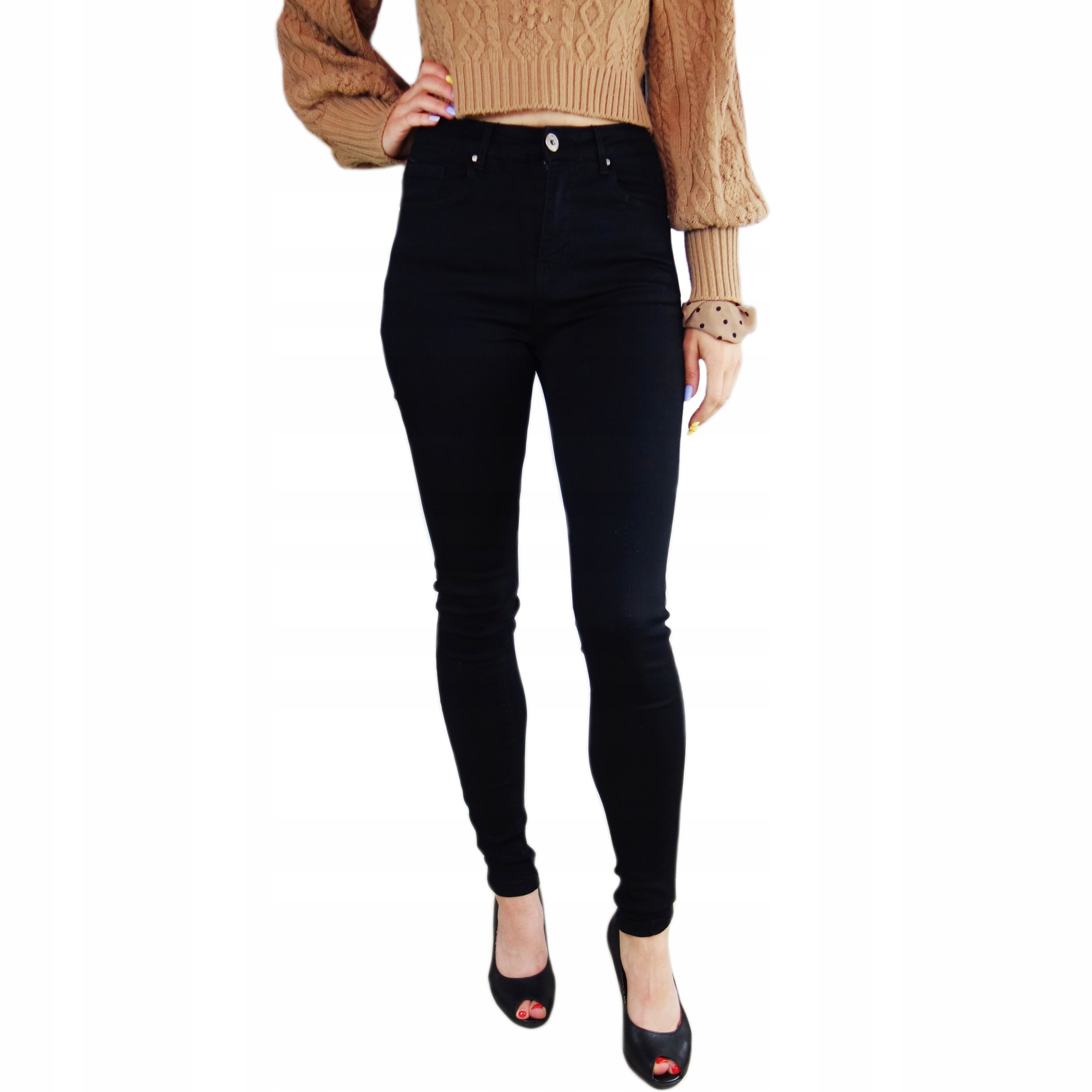 SPODNIE JEANS CZARNE DAMSKIE RURKI PLUS SIZE Stan (wysokość w pasie) średni