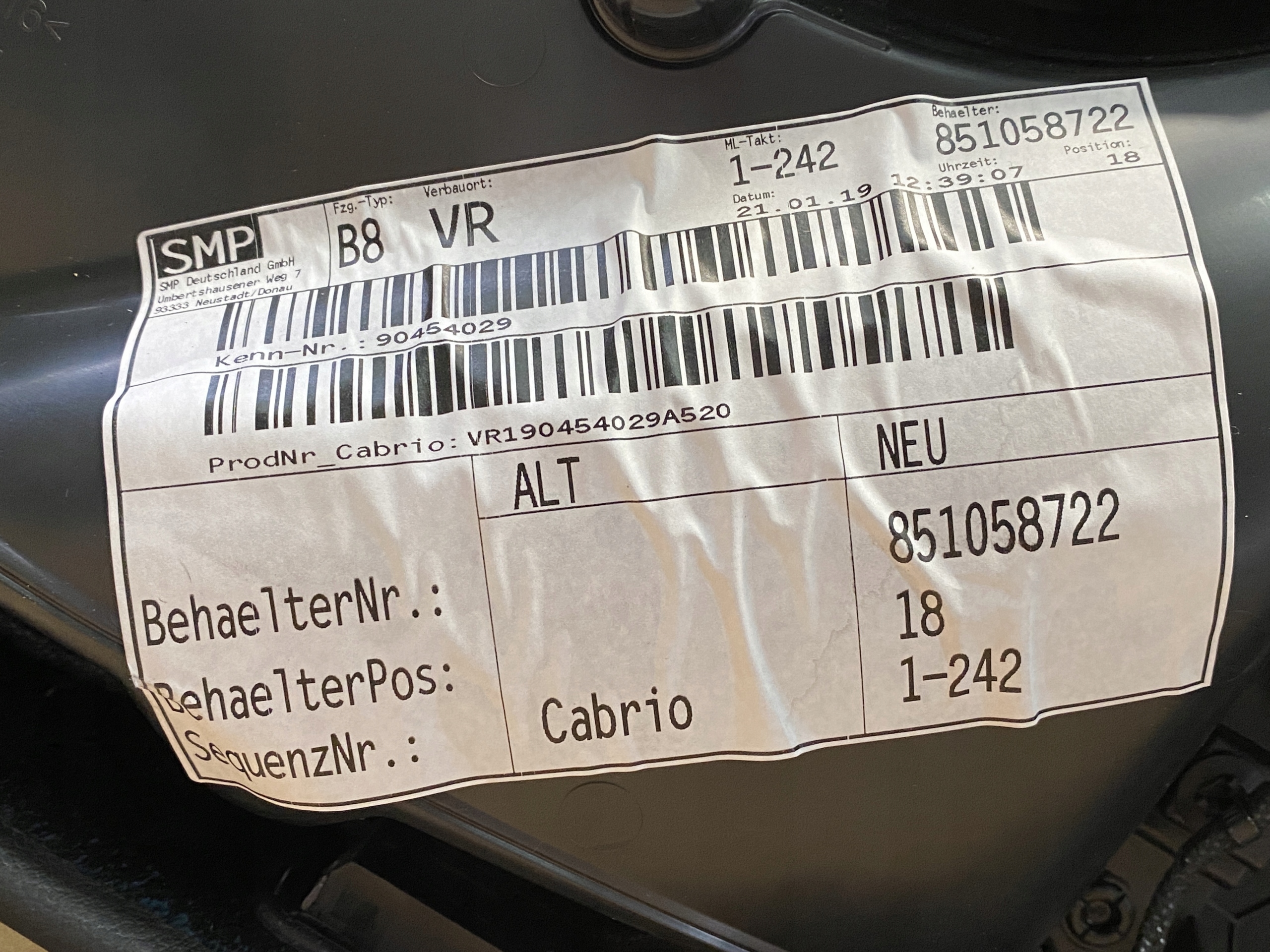 AUDI A5 8W CABRIO side door right ALCANTARA
