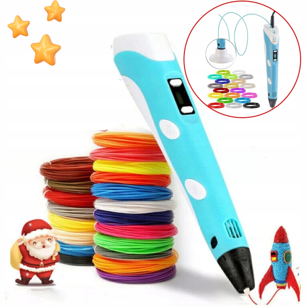 ZESTAW DŁUGOPISU 3D MAGIC PEN NIEBIESKI PLA ABS SZABLONY LED