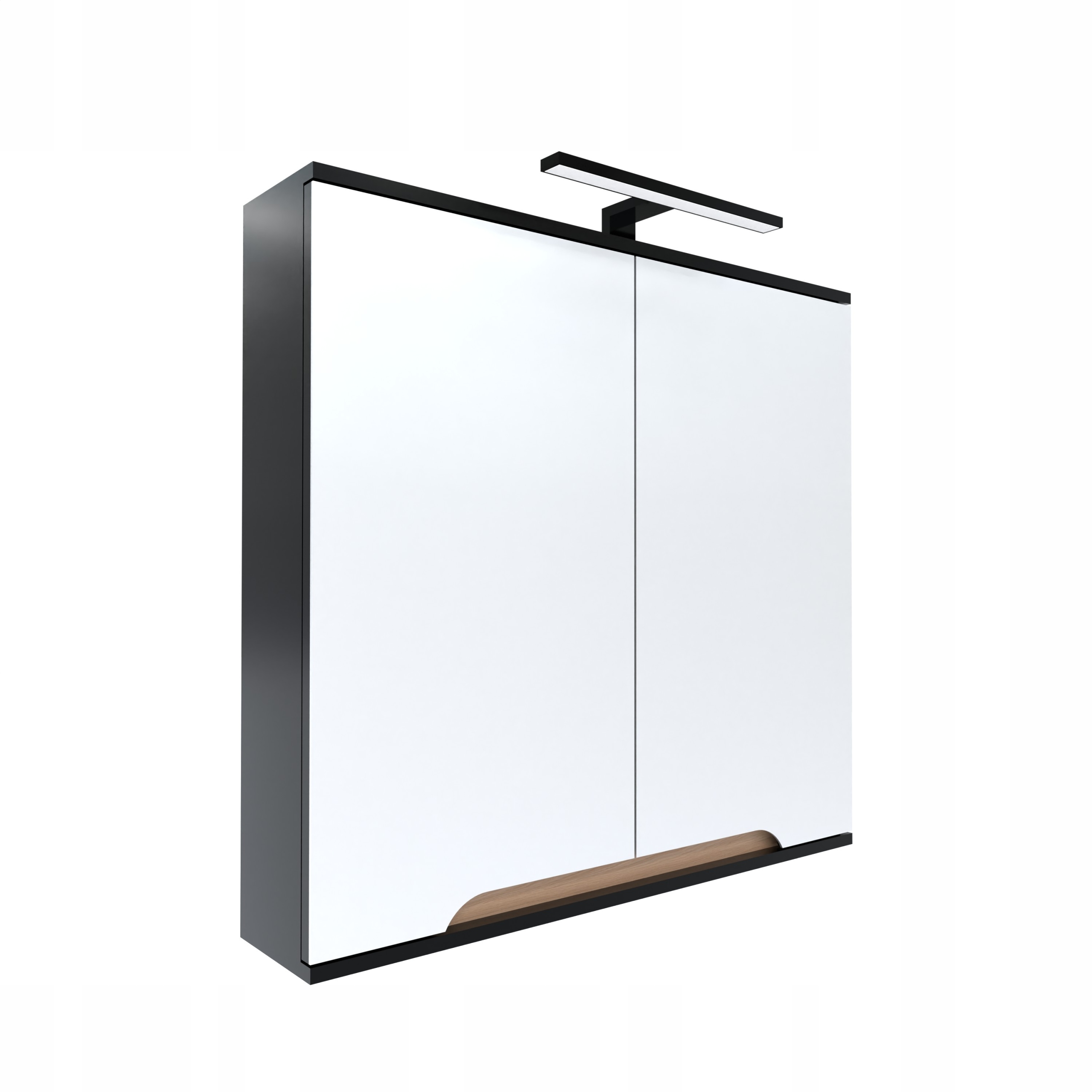 Skříňka se zrcadlem dvoudveřová 60x16x75 černá/dub, Led lampa 40 cm, Omeble