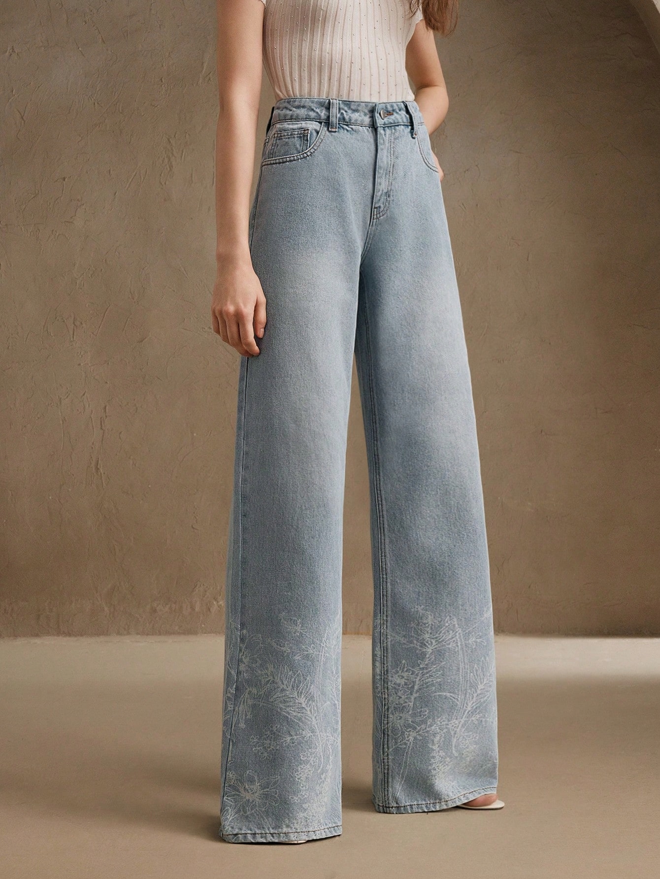 Dámské Jenasy Wide Leg Modré S Potiskem Premium Anewsta M 38
