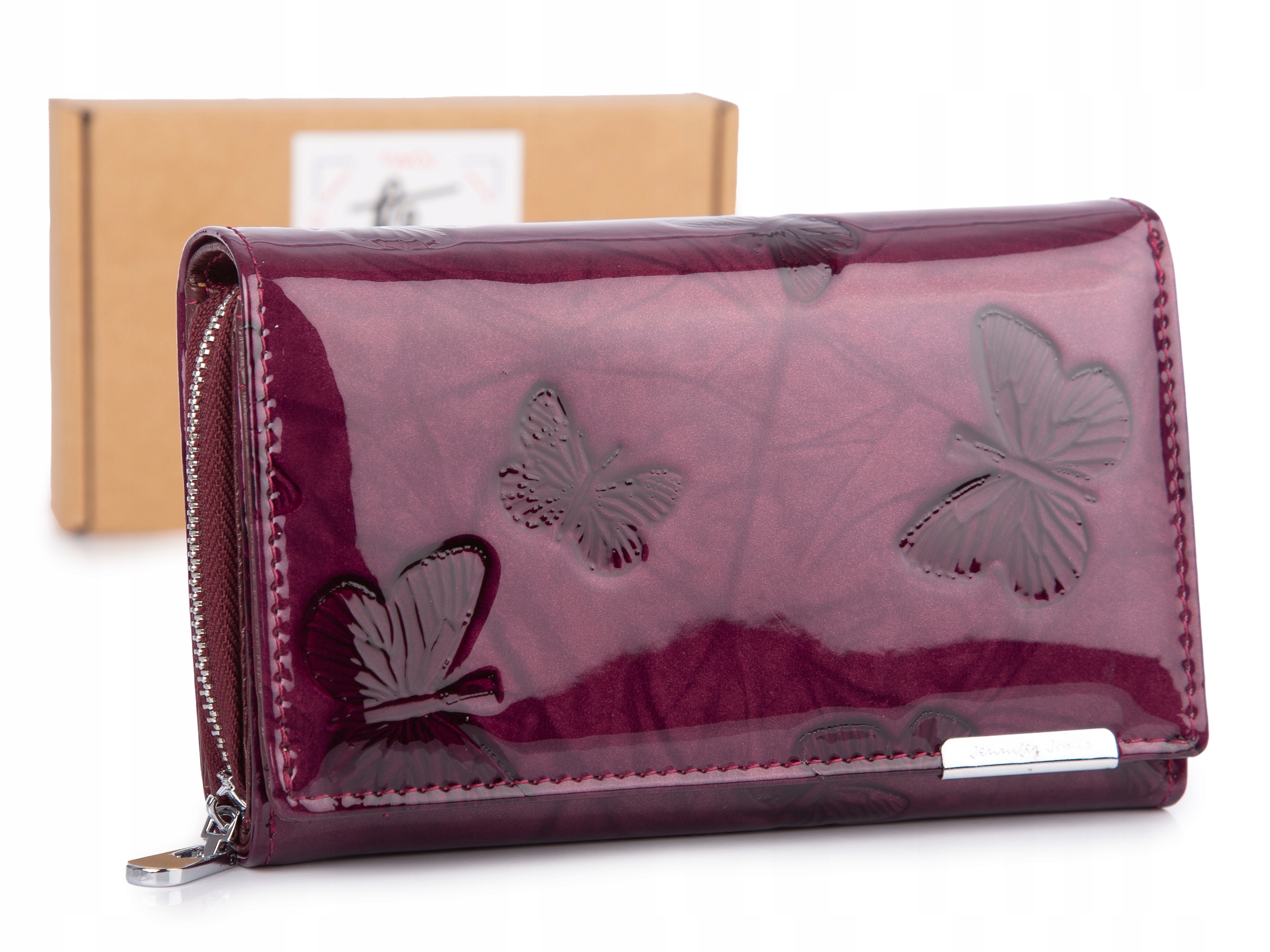 Velká dámská lakovaná peněženka se vzorem motýlů Jennifer Jones fialová