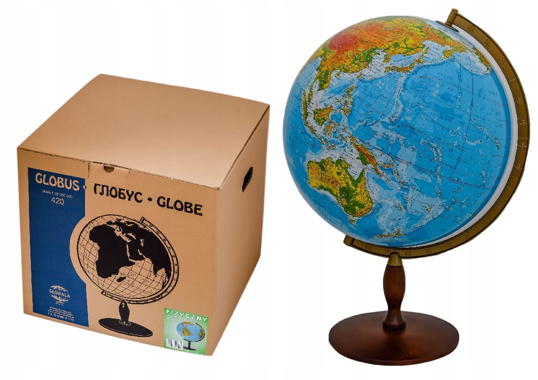 Globus 420 mm Fizyczny * Duży * Drewniana podstawa produkt polski