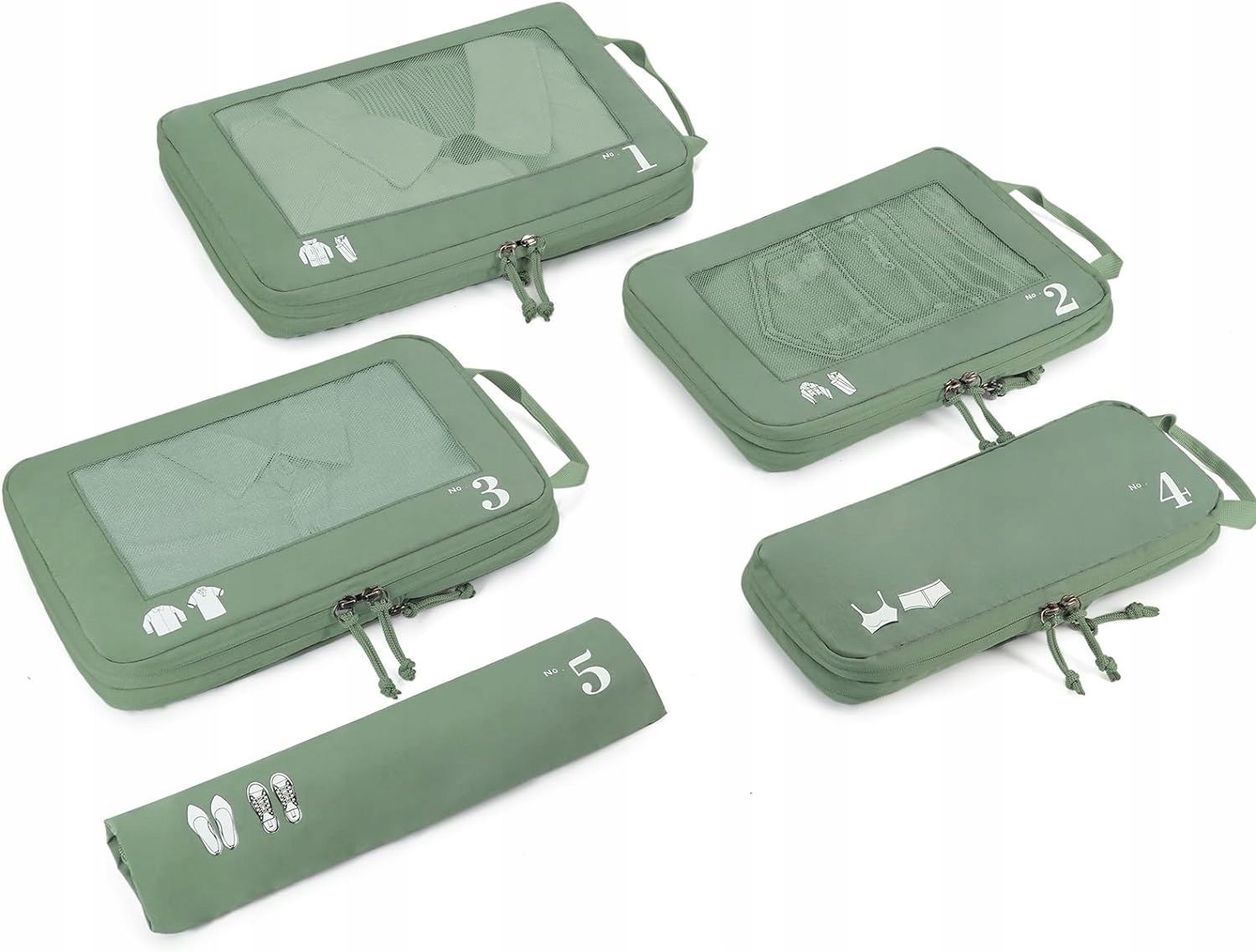5x KOSTKI KOMPRESYJNE TORBY BAGAŻOWE ZESTAW ORGANIZERÓW DO WALIZKI ZIELONE