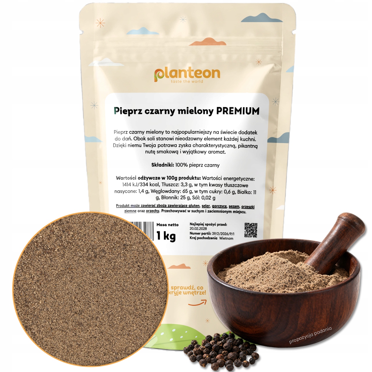 Pepř černý mletý Premium 1 kg Aromatická koření pro každodenní použití