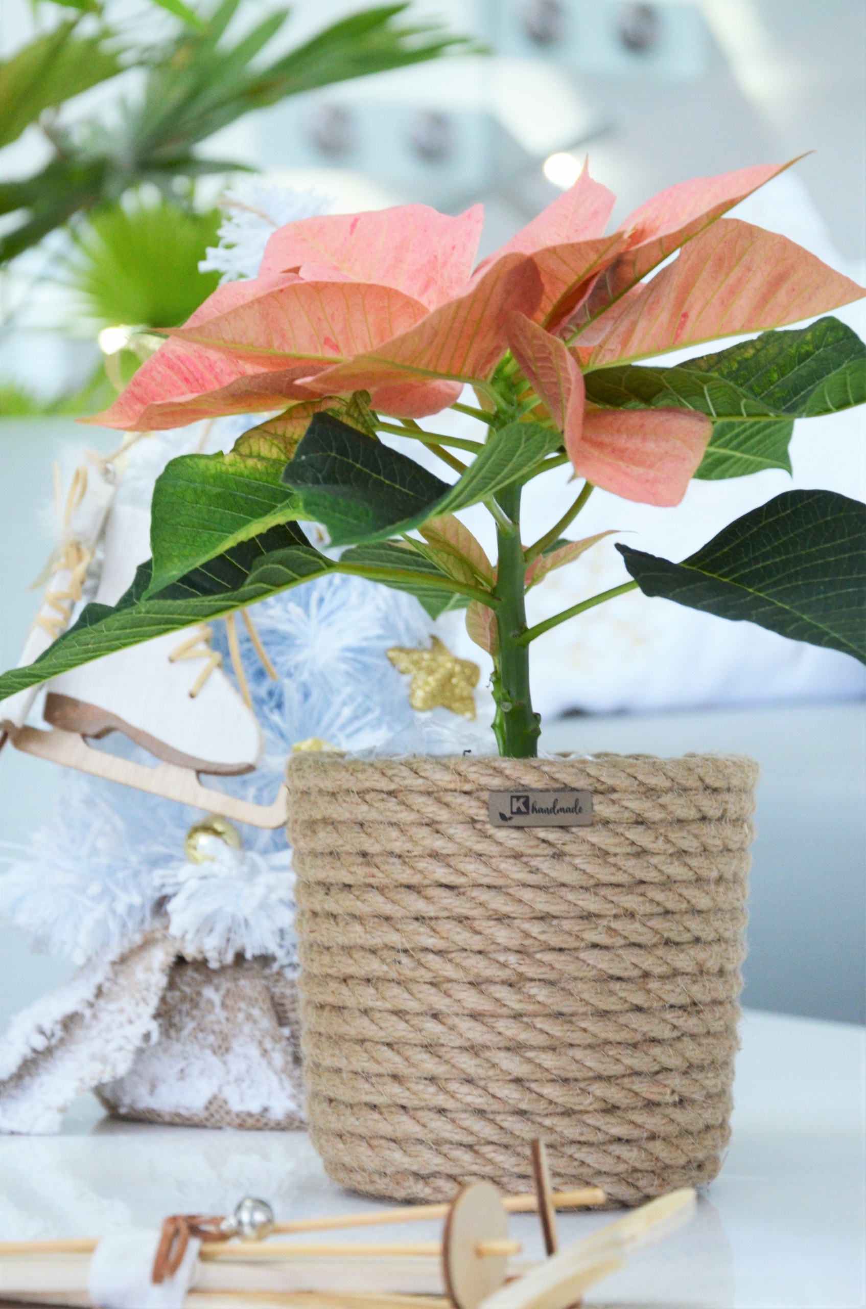 ZESTAW 3szt Osłonki na zioła doniczki komplet do kuchni naturalna juta BOHO Maks. szerokość 16 cm