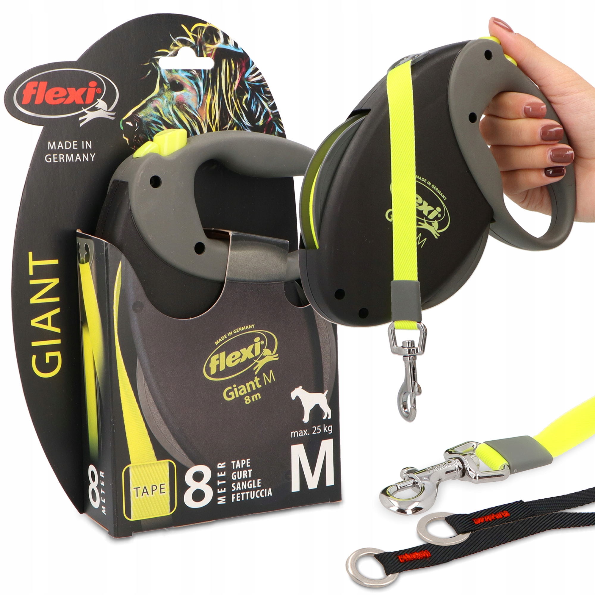 Smycz dla Psa Flexi Automatyczna 8m Taśma Zwijana Blokadą 25 kg Długa Mo 3O
