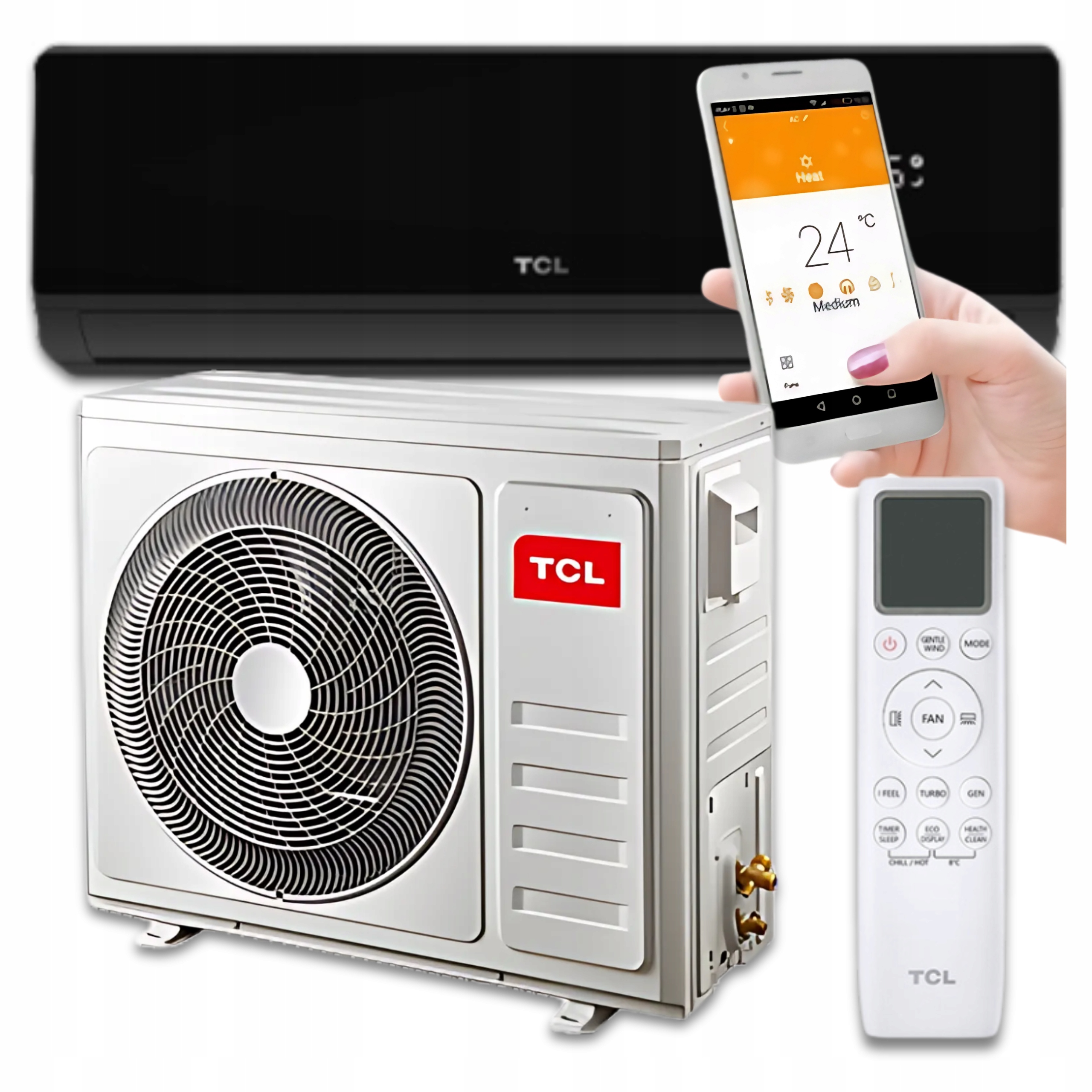 Nástenný klimatizátor Tcl Elite Dark čierny 3,4 kW Pilot WiFi Set Výkonný