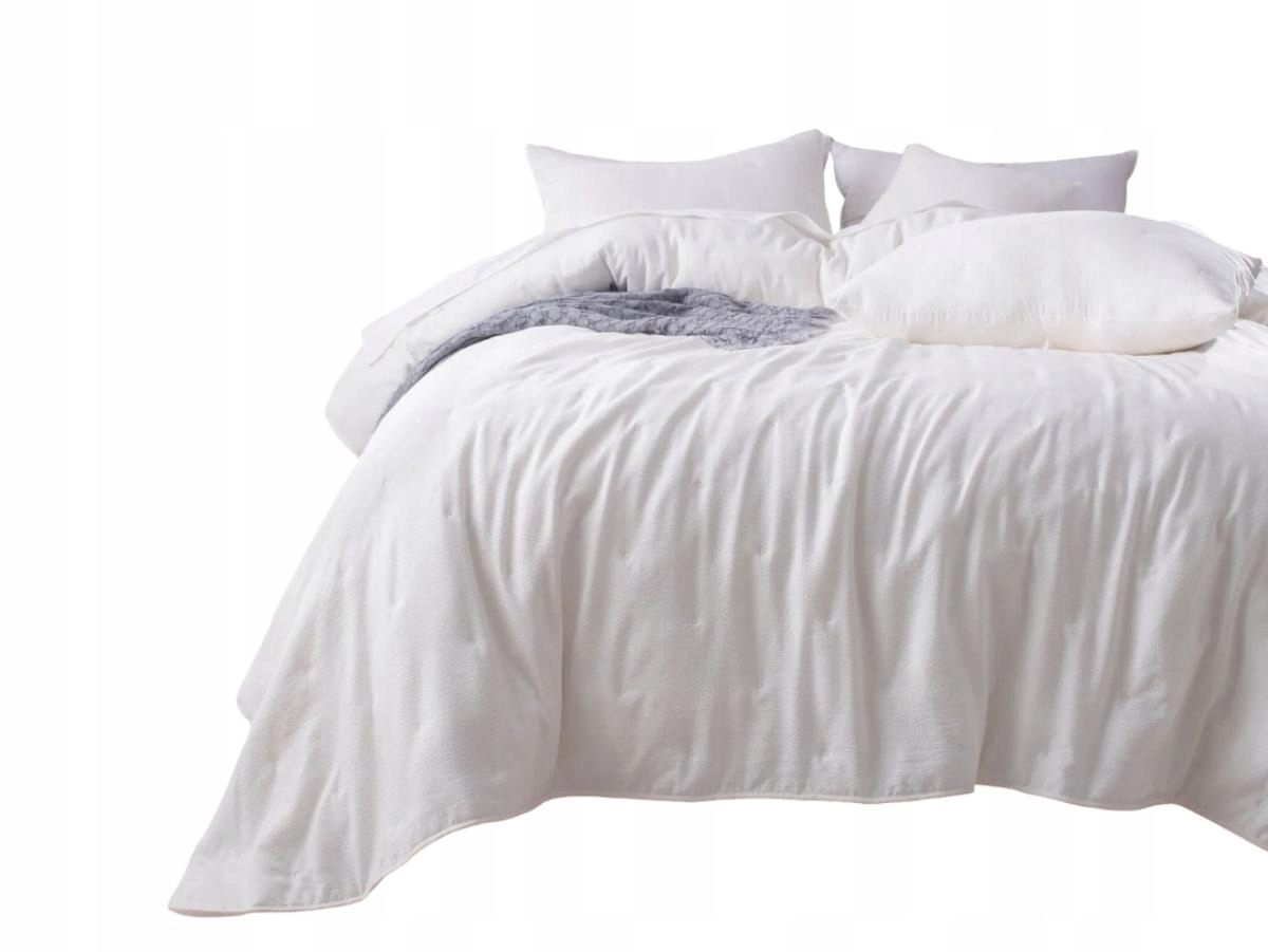 Dekorativní texturovaný přehoz Dotta 140x200 krémový s výšivkou puntíků