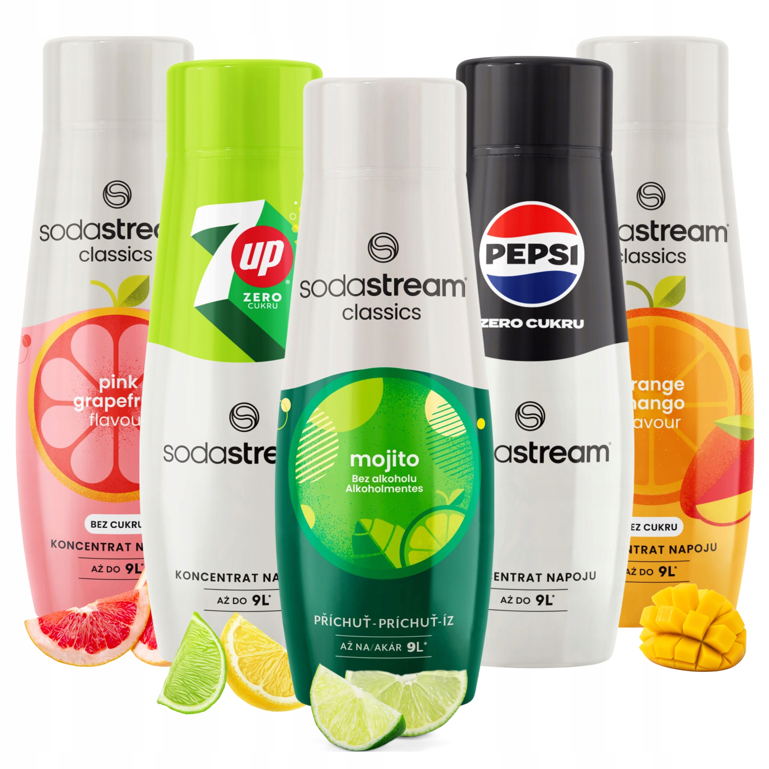 5x Sirup Sodastream Sada Mango, Mojito, Grapefruit, 7UP Zero, Pepsi Max