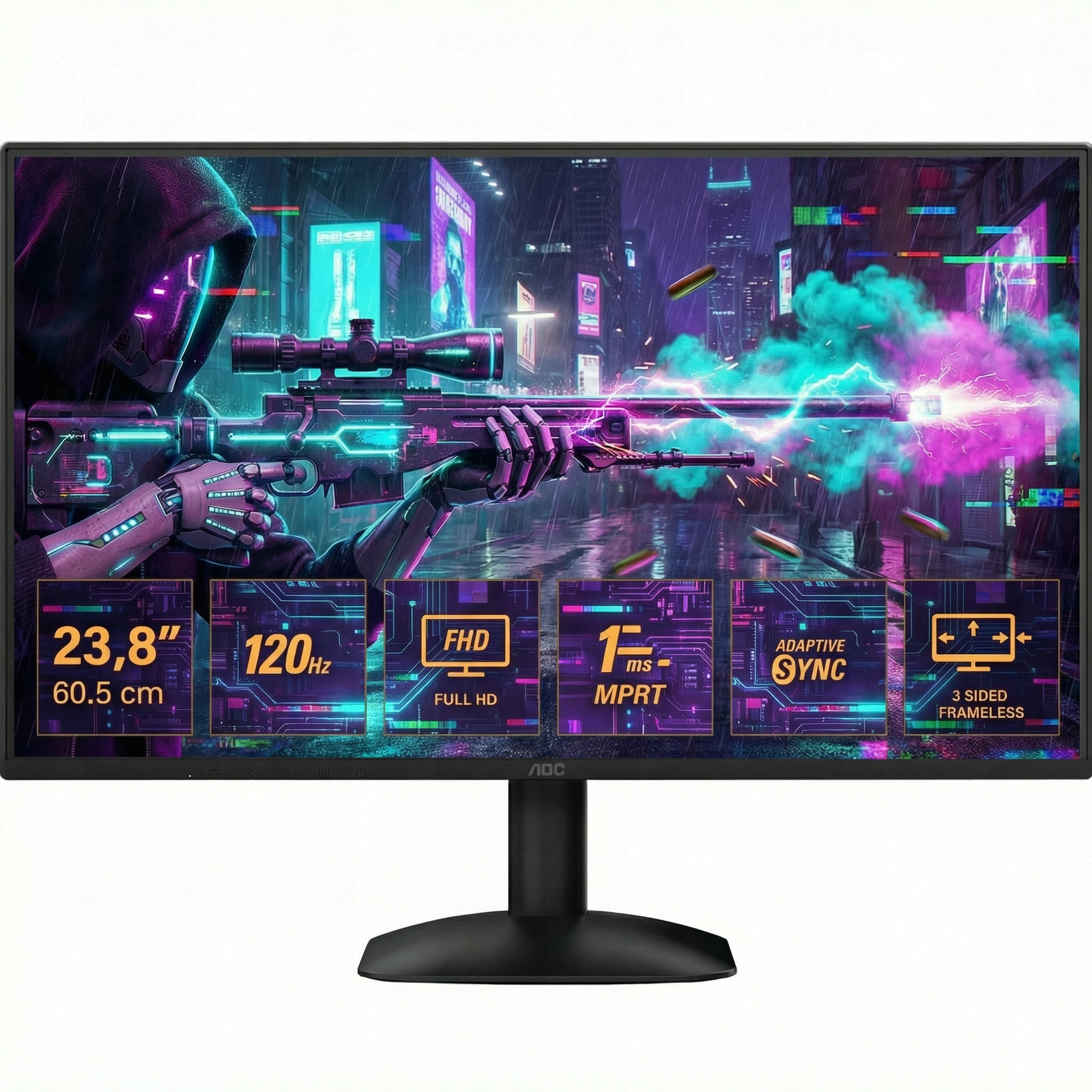 Monitor Gamingowy Bezramkowy LED AOC 24 Cale Full HD 120HZ 1MS IPS HDMI VGA