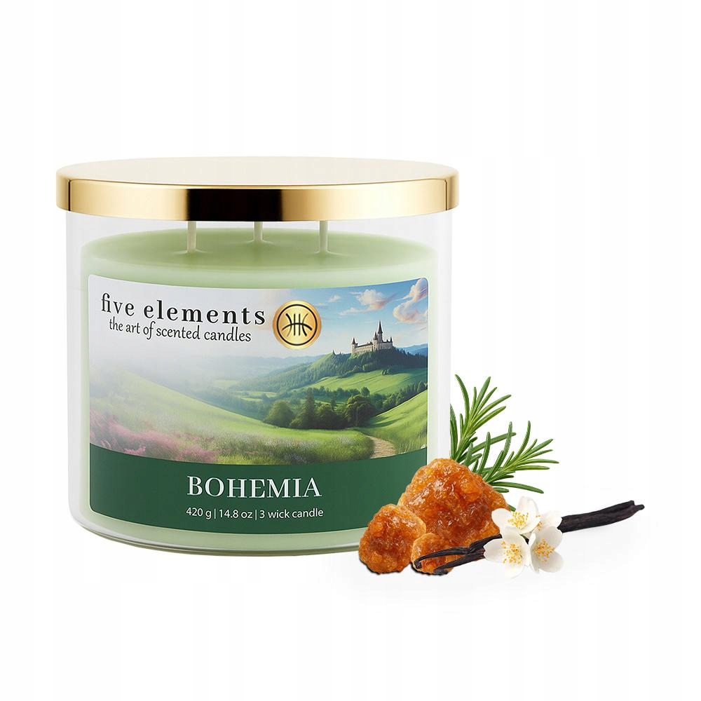 Svíčka Five Elements Bohemia, 420 g, 3 knoty