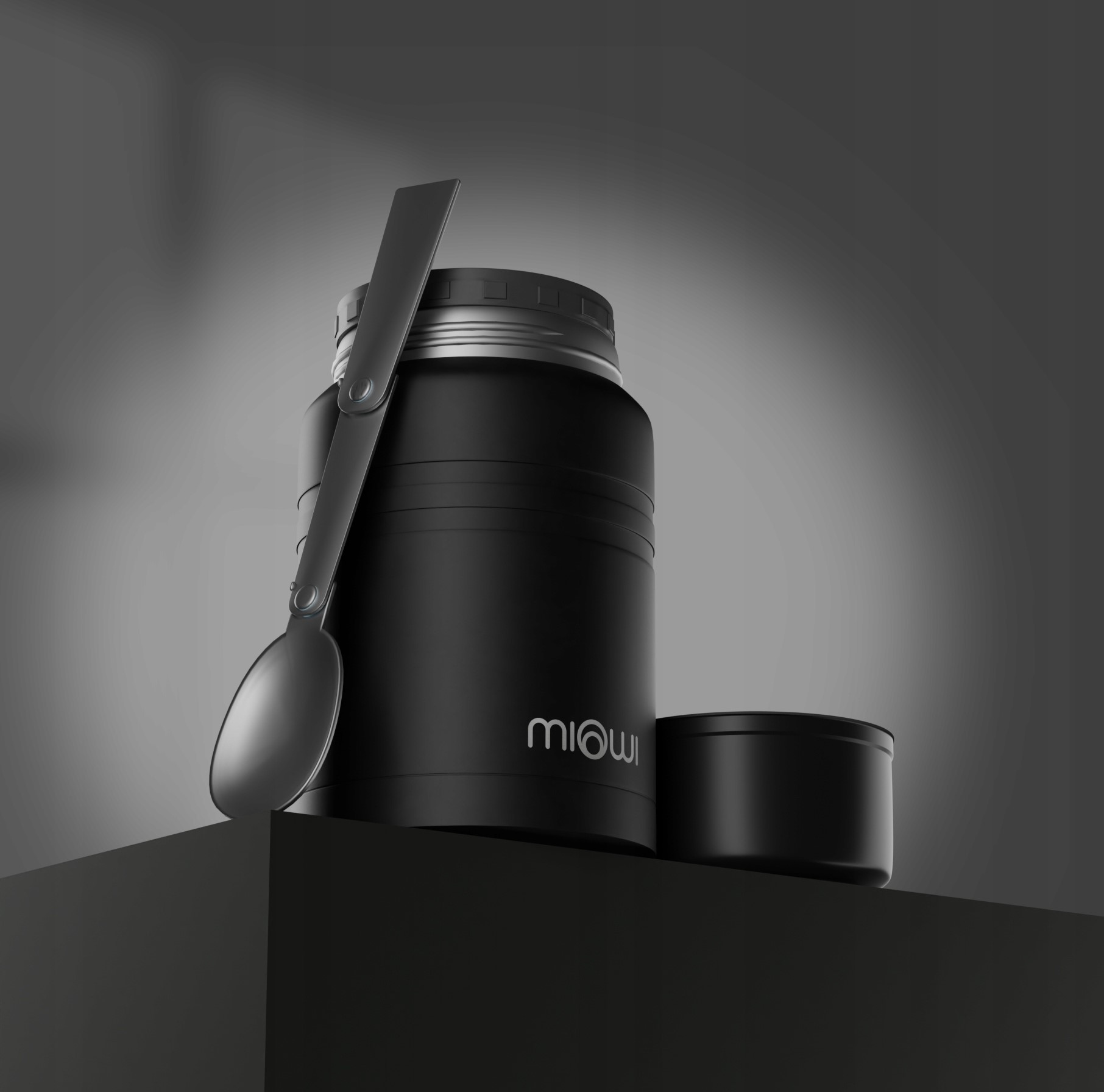 Termos obiadowy stalowy z łyżką na żywność Miowi 500 ml Czarny Materiał stal nierdzewna