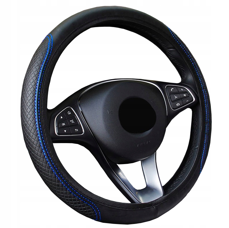 POKROWIEC NA KIEROWNICĘ NAKŁADKA CZARNO-NIEBIESKA ELEGANCKA