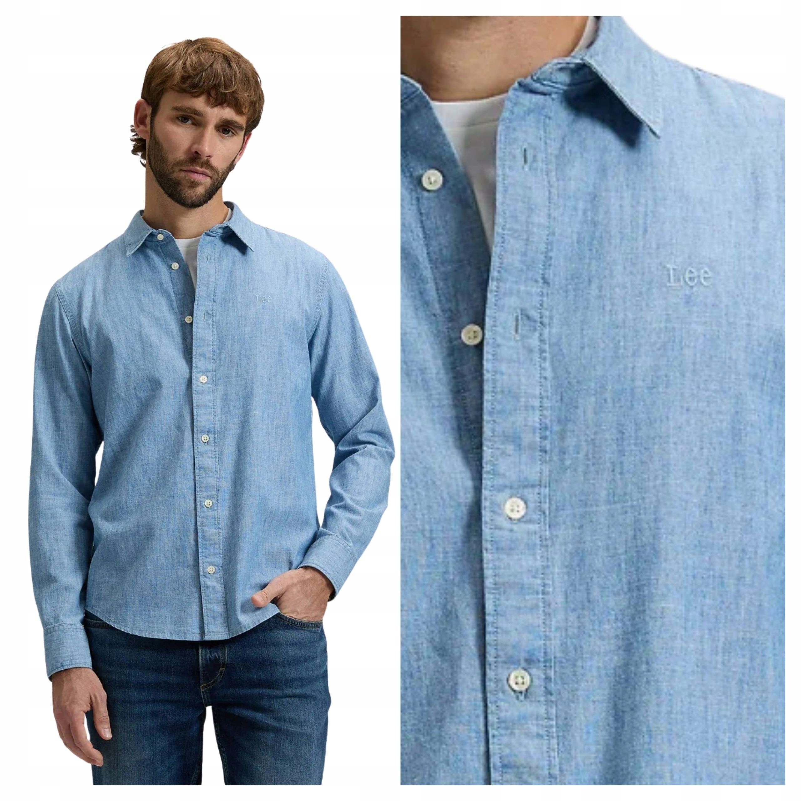 Pánská košile Lee Light Chambray Modrá Bavlněná Dlouhý rukáv M