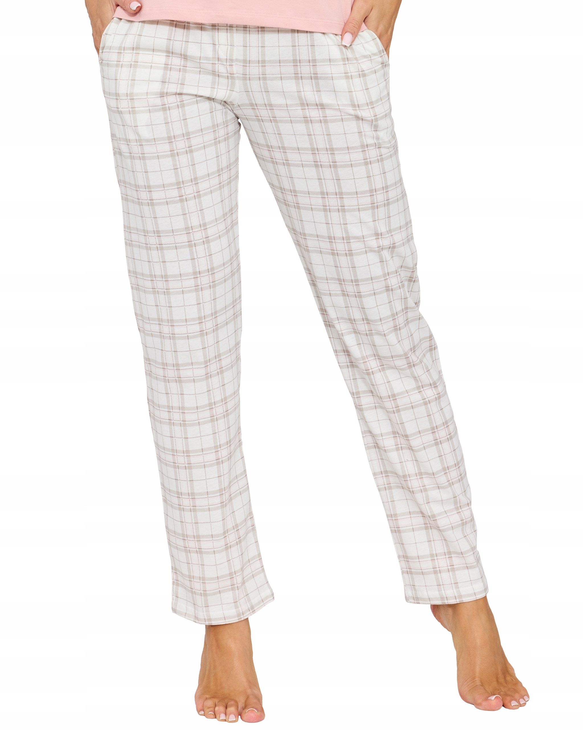 Spodnie od piżamy damskie Cornette 690/50 r. 5XL (50) kratka kieszenie ecru