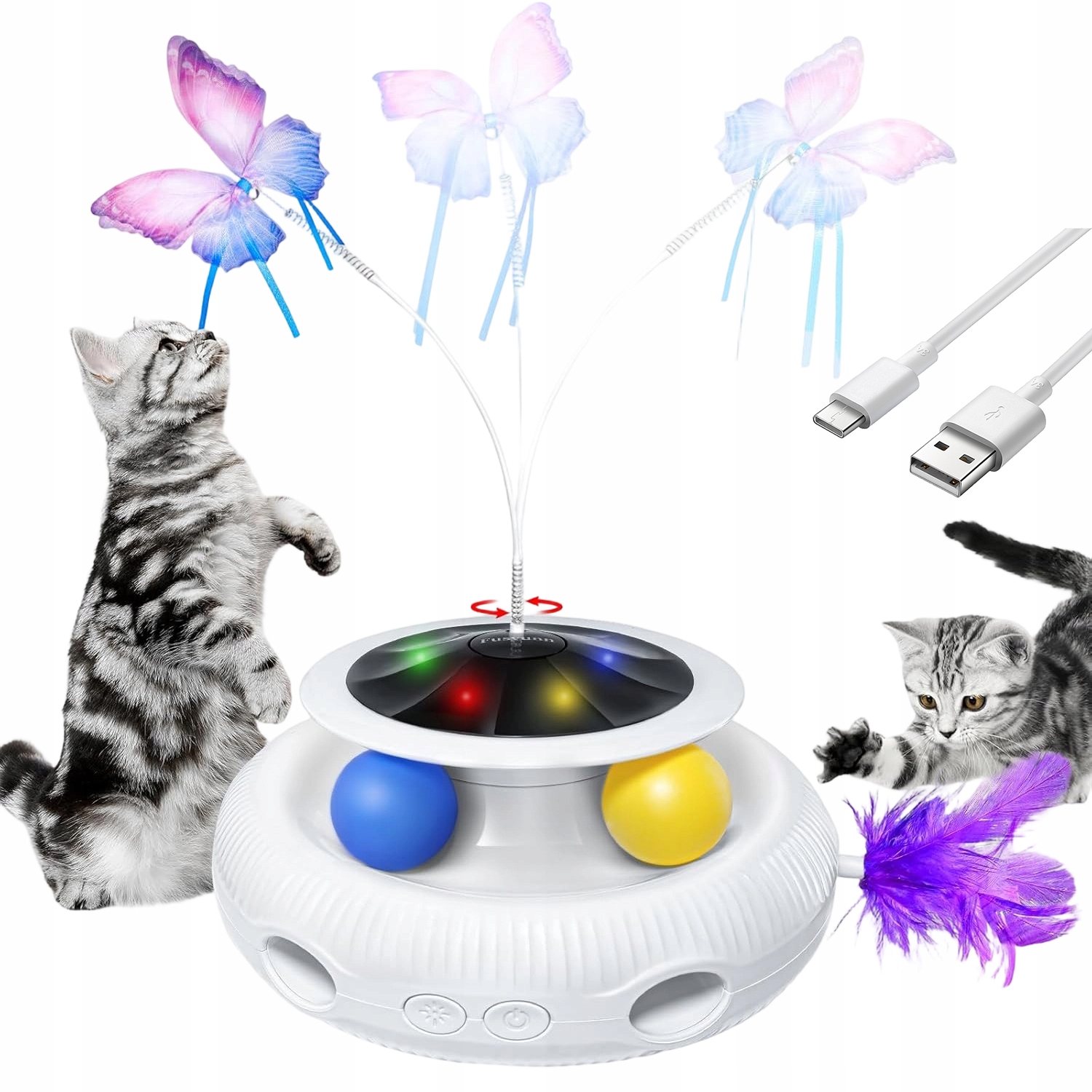 Levně Interaktivní Hračka Pro Kočky Laser S Peřím Pro Samostatnou Hru
