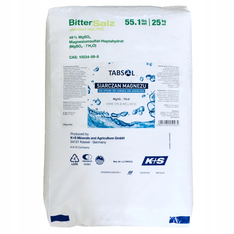SIARCZAN MAGNEZU SÓL EPSOM ANGIELSKA GORZKA 25KG NIEMCY