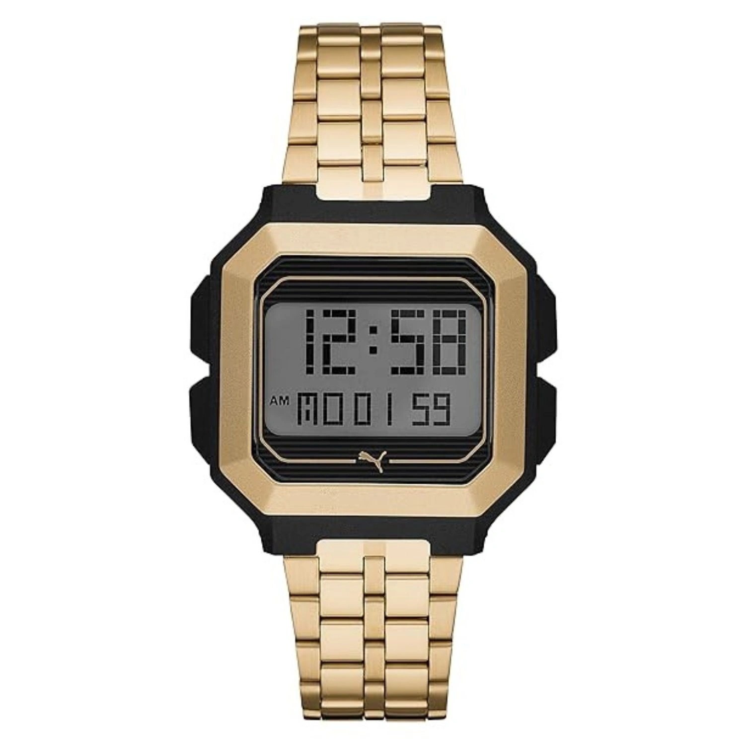 Pánské hodinky sportovní hodinky Puma Remix P5016 quartz digitální zlaté