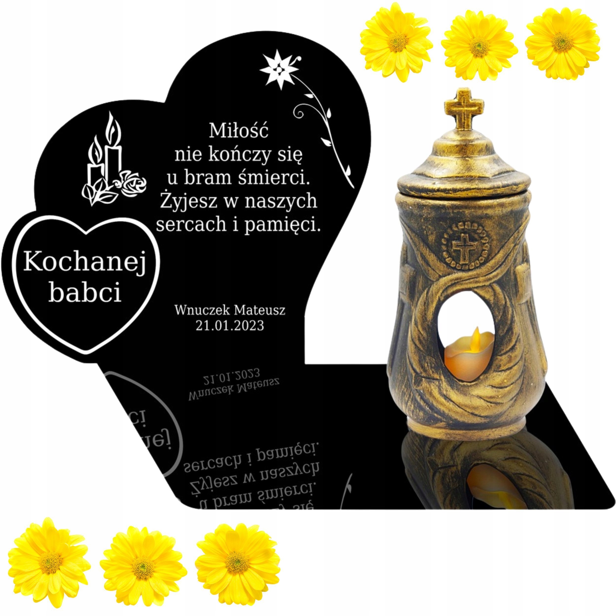 Znicz na GRÓB Cmentarz NAGROBNA Podstawka POD ZNICZ Personalizowana AKRYL EAN (GTIN) 5905247512635