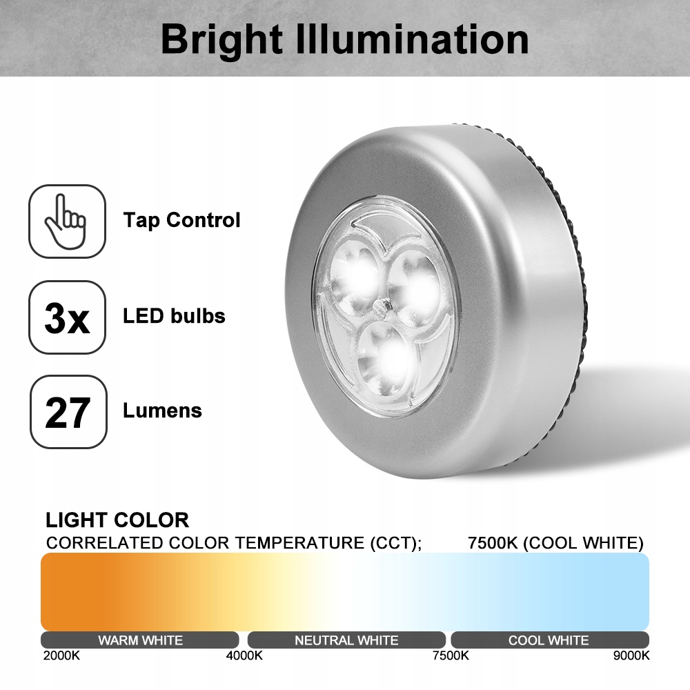 4x LAMPKA NA BATERIE BEZPRZEWODOWA DOTYKAĆ LED Długość/wysokość 7 cm