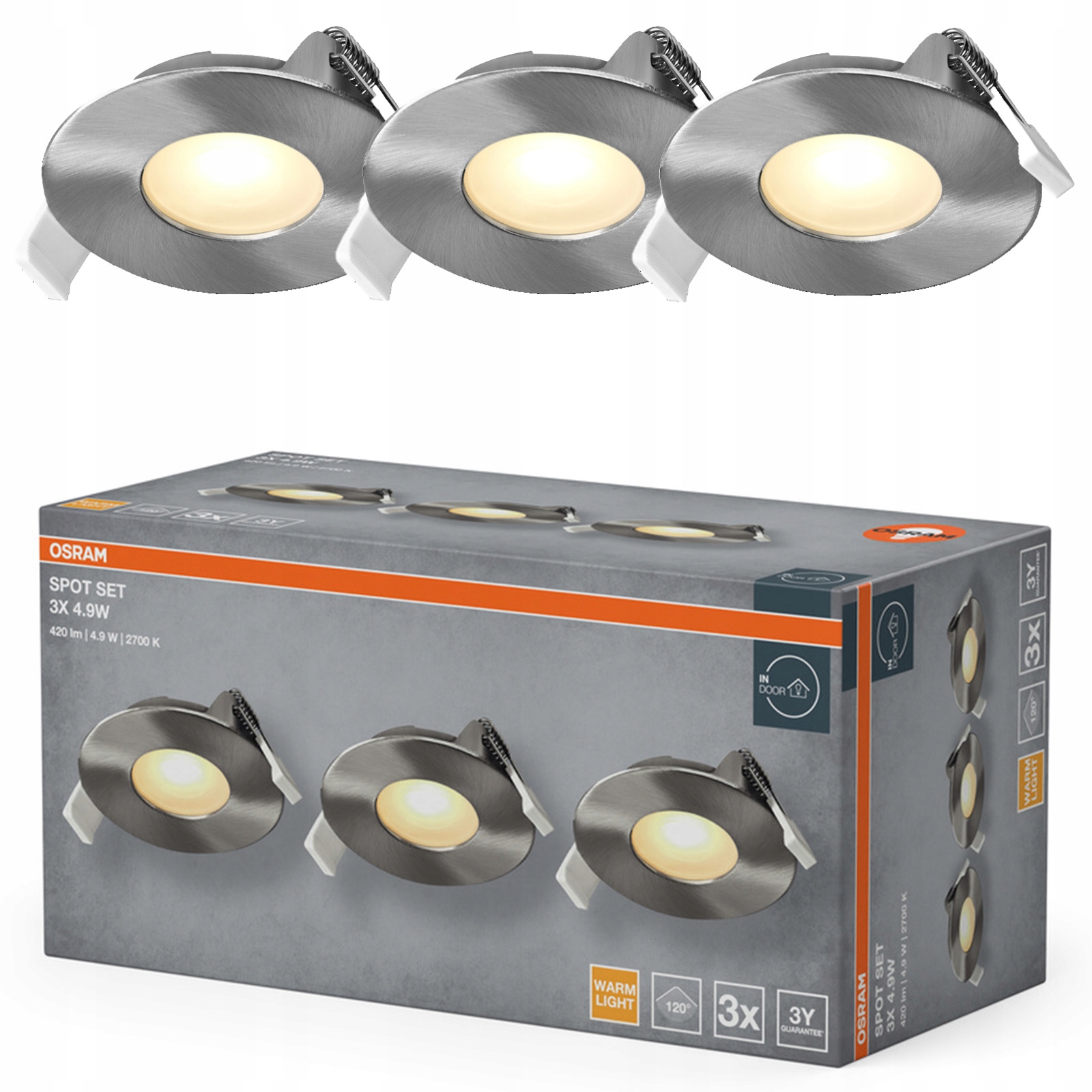 3x Stropní Led svítidlo Kulaté Stropní Svítidlo 4.9W 2700K Podomítkové Osram