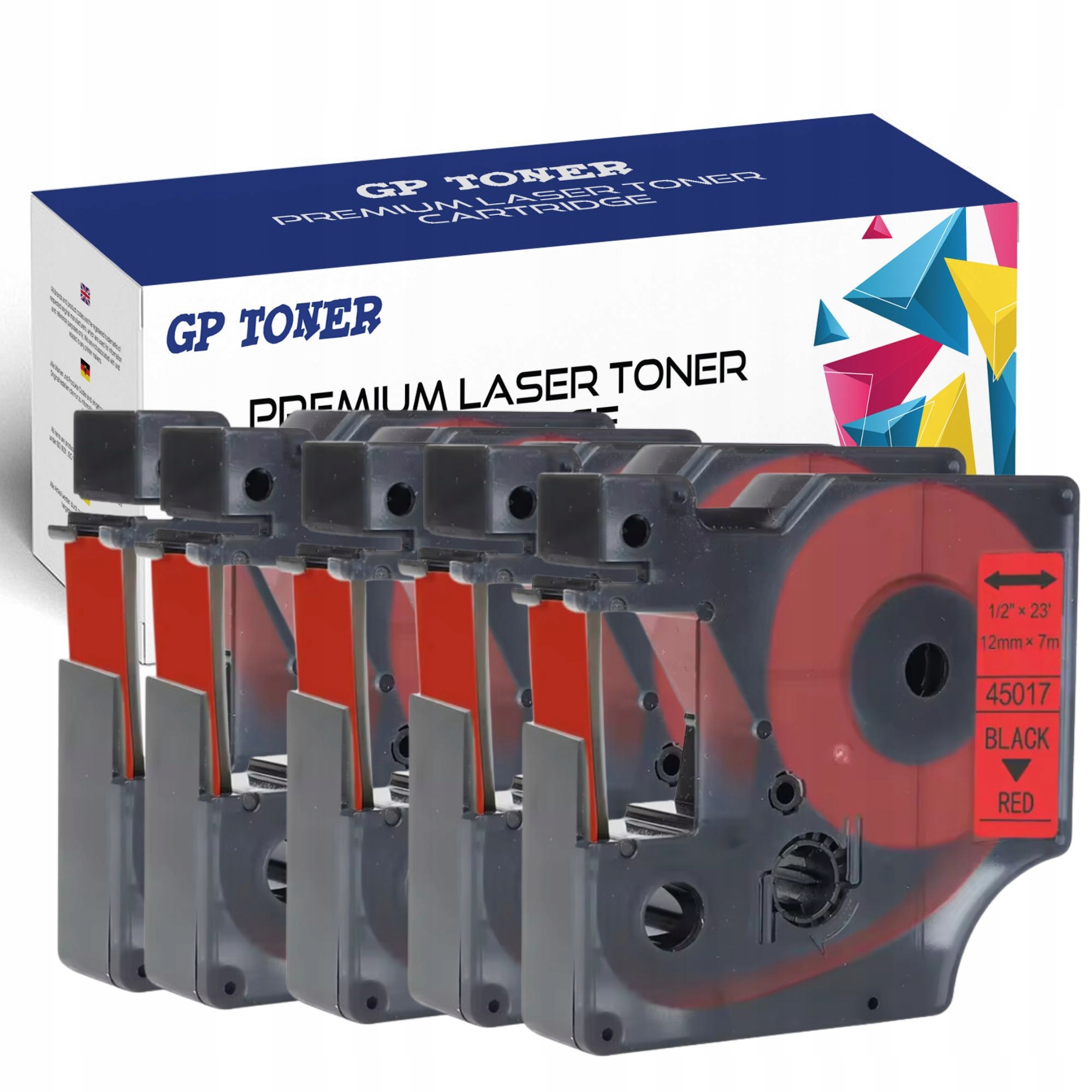 5x Páska pro Dymo D1 45017 Červeno Černá 12 mm 7 m 45017 Odolná a spolehlivá