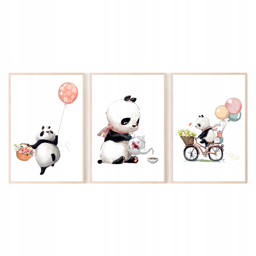 Zestaw 3 obrazki A3 plakaty wesołe pandy